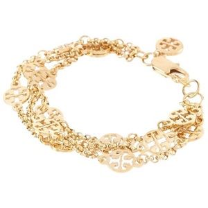 NEW Tory Burch Gold Hole Punch Cutout Circle  Multi Strand Logo Bracelet